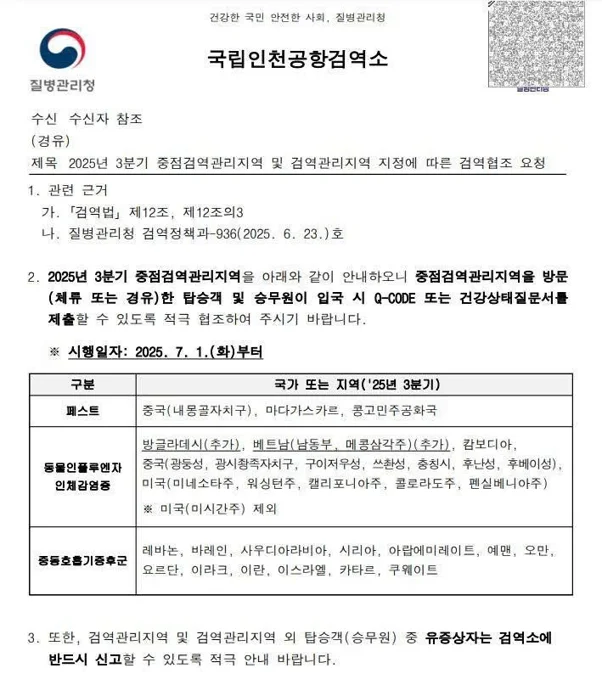 베트남항공 긴급 공지사항 | 2025년 7월 1일부터 조류 인플루엔자 확산으로 인해 호찌민시(SGN) 및 푸꾸옥(PQC) 출발 승객은 대한민국 입국 시 중점 검역 대상자로 분류됩니다.
👉 의무사항 안내:
대한민국 입국 전, 승객은 아래 두 가지 중 한 가지를 반드시 완료해야 합니다.
✅ 사전 Q-code 온라인 등록:
🔗 https://qcod ... | KimNgan184