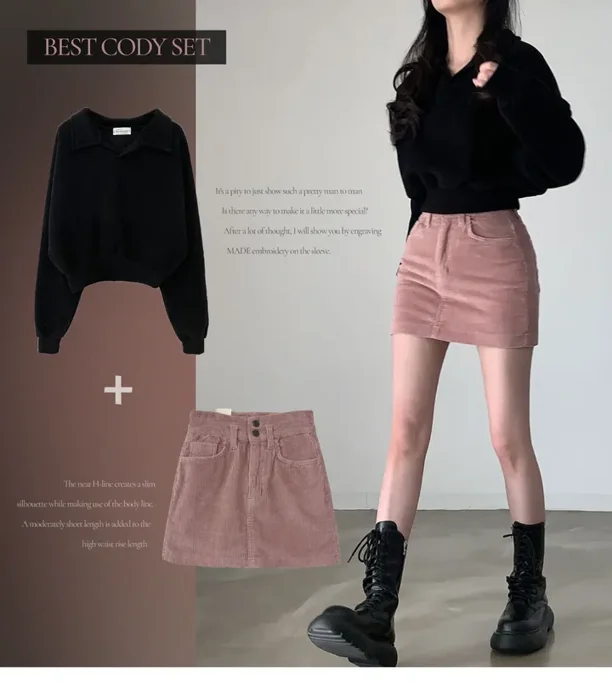 ❤️ Fleece-lined collar sweatshirt + corduroy skirt pants ❤️